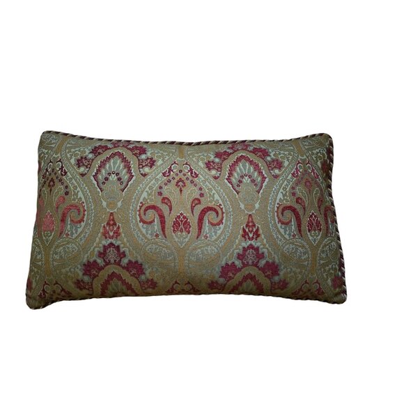 Gold & Red Jacquard Throw Pillow With Braided Trim 35" X 20" - Picture 1 of 7